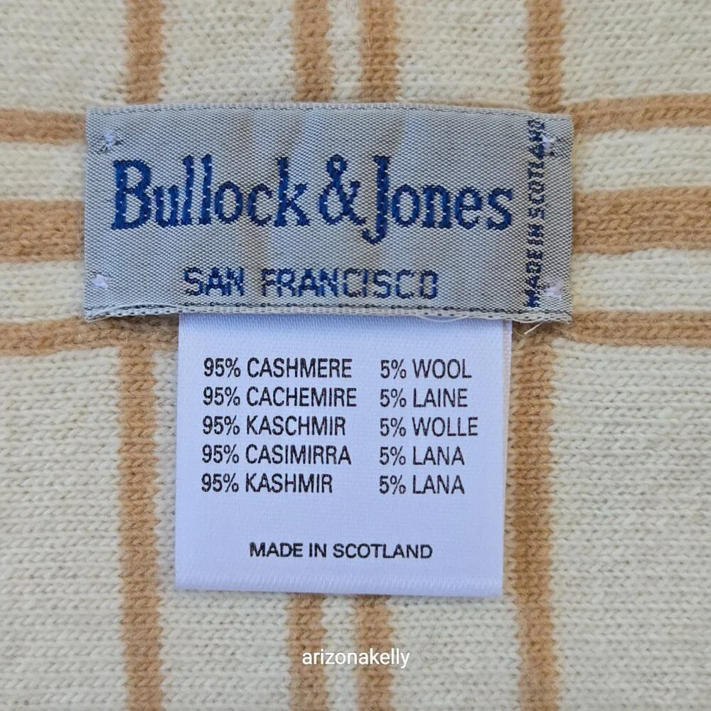 NWOT Knit Cashmere Scarf Bullock & Jones Luxury Tan & Creme Plaid Scotland